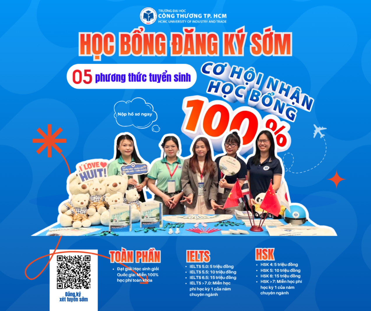 Cơ hội nhận học bổng lên đến 100% học phí của Viện Quốc tế HUIT từ điểm học bạ 