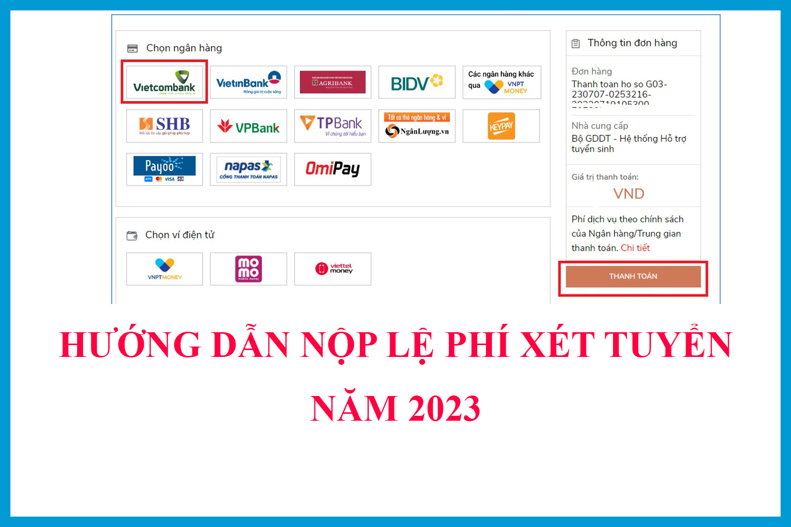 Hướng dẫn nộp lệ phí xét tuyển năm 2023