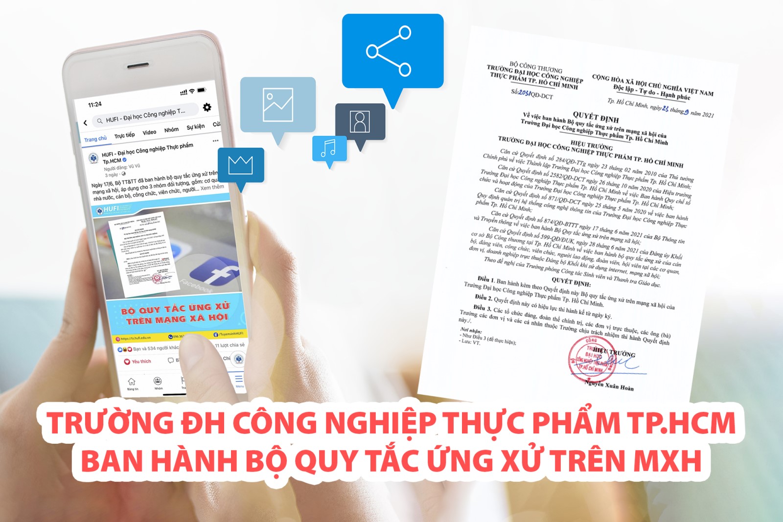Bộ quy tắc ứng xử tr&ecirc;n mạng x&atilde; hội, &aacute;p dụng đối với vi&ecirc;n chức, NLĐ, người học, đơn vị, tổ chức li&ecirc;n quan thuộc HUFI.